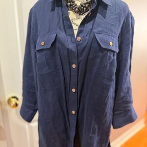 Ralph Lauren 100% Linen Nautical Dark Blue button down